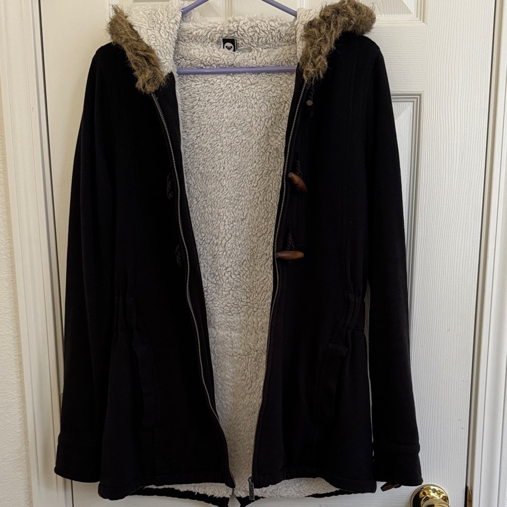 Roxy Black Teddy Jacket with Faux Fur Trim